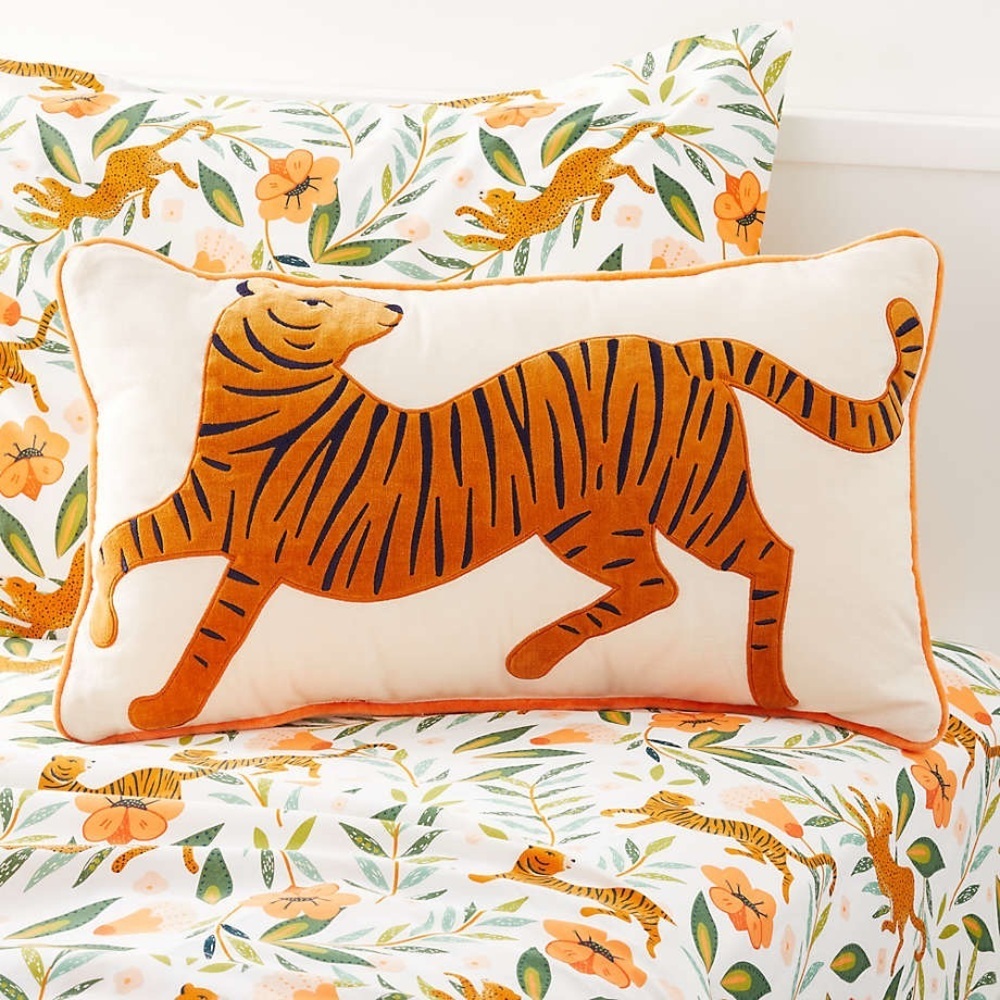 Crate & Barrel Tiger embroidered throw pillow accent home decor Kids